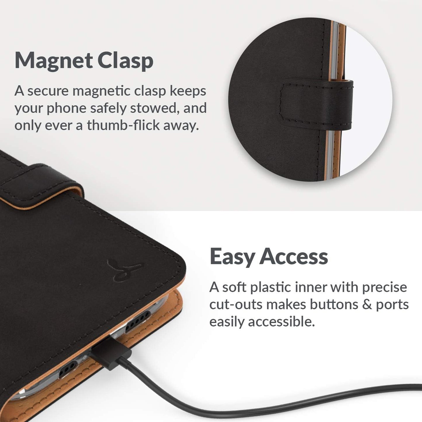Leather Wallet for Iphone 12 || Genuine Leather Wallet Phone Case || Real Leather with Viewing Stand & 3 Card Holder || Flip Folio Cover with Card Slot (Black)