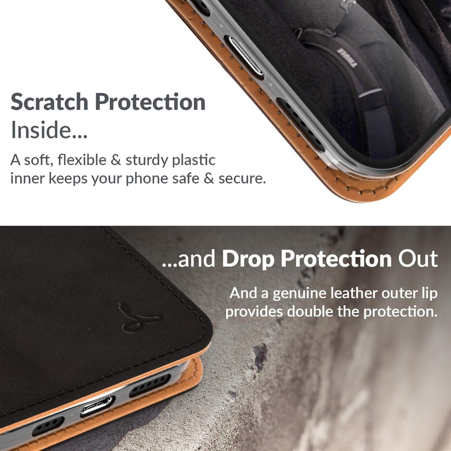 Leather Wallet for Iphone 12 || Genuine Leather Wallet Phone Case || Real Leather with Viewing Stand & 3 Card Holder || Flip Folio Cover with Card Slot (Black)