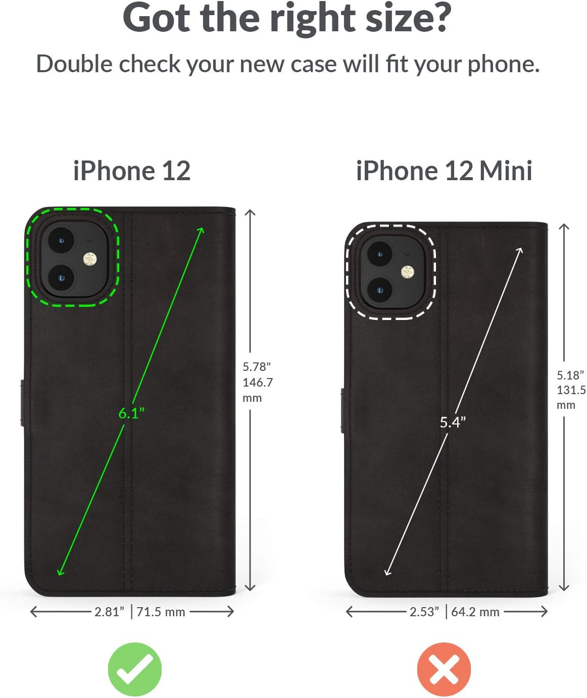 Leather Wallet for Iphone 12 || Genuine Leather Wallet Phone Case || Real Leather with Viewing Stand & 3 Card Holder || Flip Folio Cover with Card Slot (Black)
